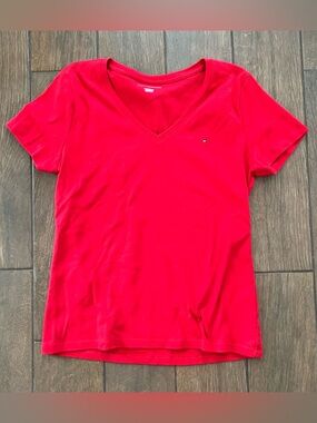 Tommy Hilfiger Women’s V-Neck Short Sleeve Tee - Red sz XXL
